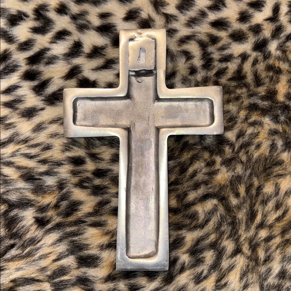 🆕Beautiful Heavy Silver Metal Scroll And Red Center Cross, OS - Picture 3 of 8